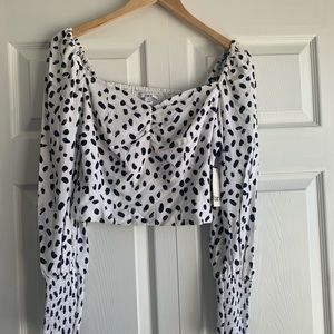 NWT Bar III blouse slightly cropped. White with black polka dots.